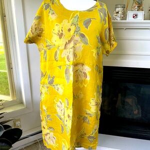 Yellow Floral Linen Shift Dress - Brand Unspecified